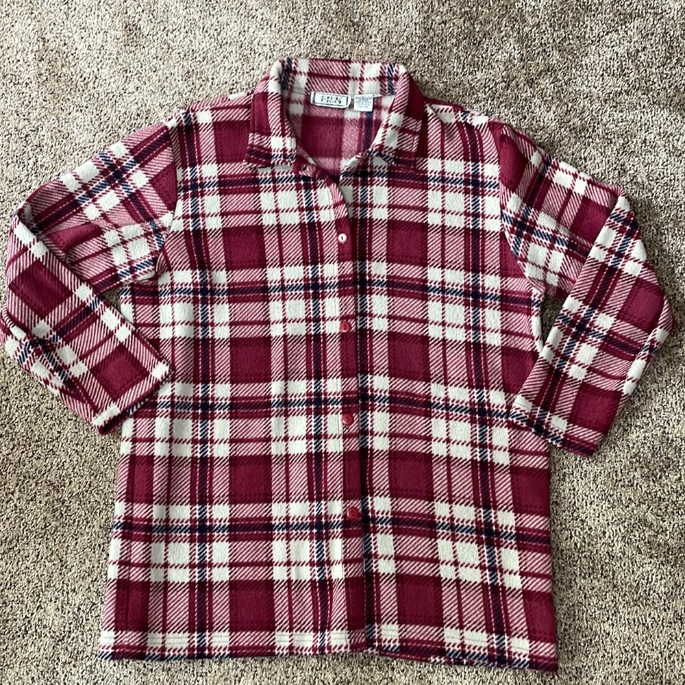 Ashly Brent Pink Red White Fleece Flannel Shirt Jacket Large